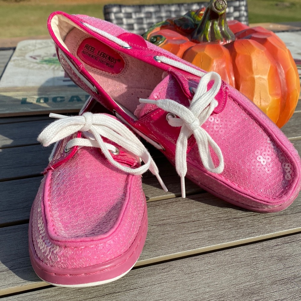 Womens Reel Legend Authentic Footwear!Pink SPARKLE Loafers! NEW Firm Memory Foam